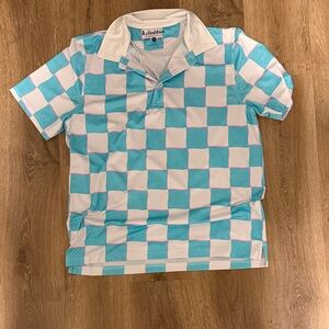 Blue and White Checkered Mens Golf Polo